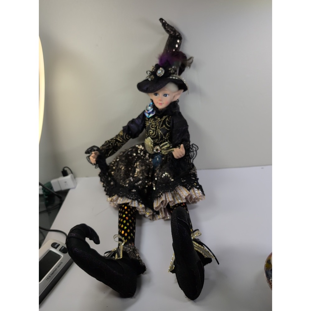 16" Halloween Elf Shelf Sitter‎ Doll Mantel Decor Black & Gold Nicole Miller
